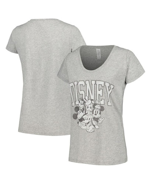 Women's Heather Gray Mickey & Friends Scoop Neck T-shirt