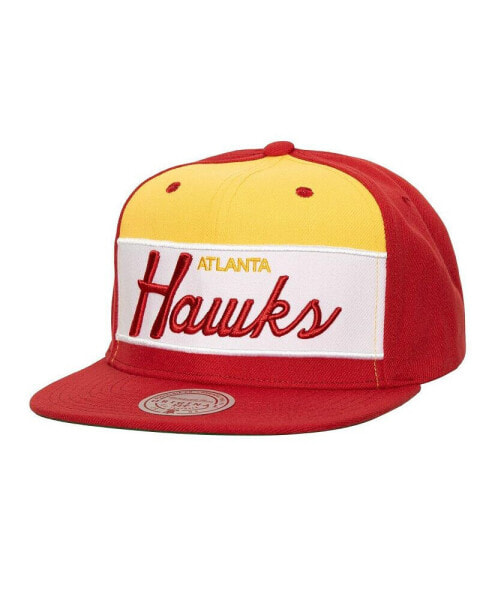 Men's White, Red Atlanta Hawks Retro Sport Colorblock Script Snapback Hat