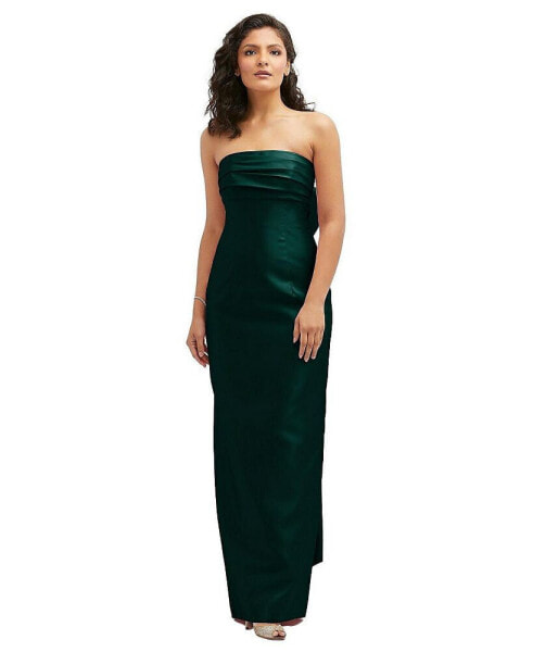 Strapless Draped Bodice Column Dress with Oversized Bow