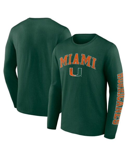 Men's Green Miami Hurricanes Distressed Arch Over Logo Long Sleeve T-shirt