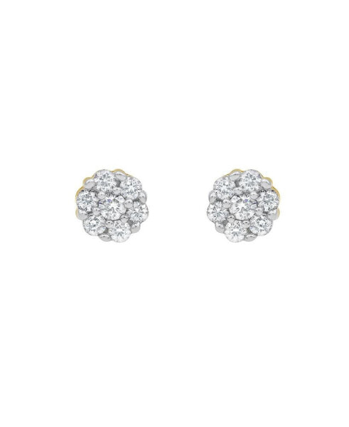 Round Cut Natural Certified Diamond (0.16 cttw) 14k Yellow Gold Earrings Petite Cluster Design