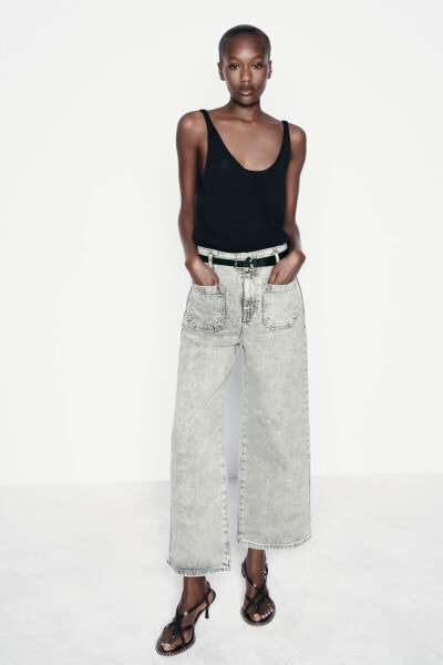 Z1975 WIDE-LEG CROPPED HIGH-WAIST BELTED JEANS