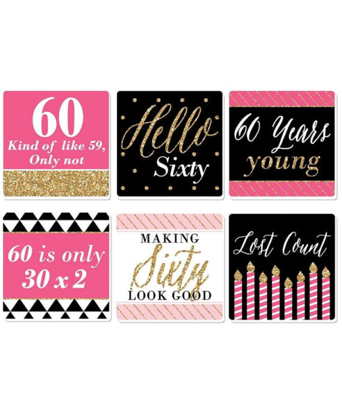 Chic 60th Birthday - Pink, Black & Gold - Party Decor - Drink Coasters Set of 6