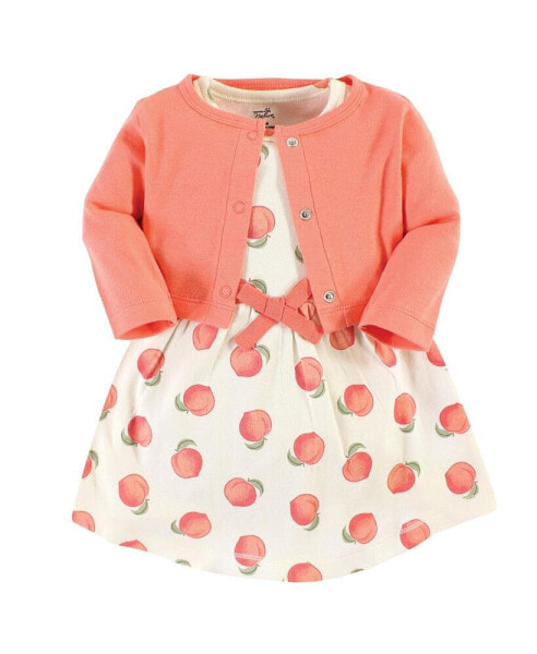 Baby Girl Organic Cotton Dress and Cardigan, Peach