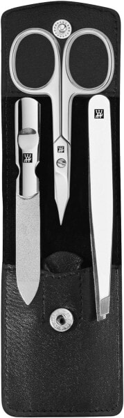 ZWILLING Manicure and Pedicure Set 3-Piece with Combination Nail Scissors for Hands and Feet 100% Leather Black