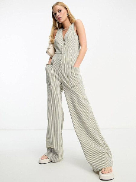 ASOS DESIGN button through jumpsuit in stripe