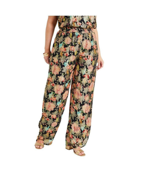 Plus Size June + Vie Wide-Leg Printed Trousers