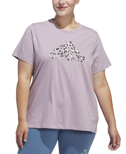 Plus Size Cotton Animal-Print Logo Short-Sleeve T-Shirt