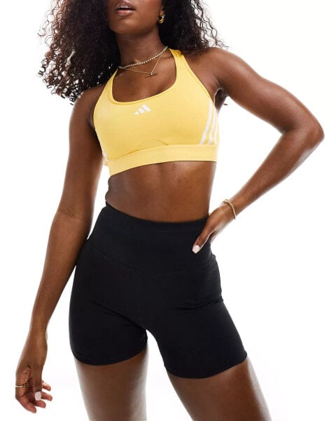 adidas Training power react mid support sports bra in yellow