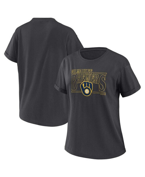 Women's Charcoal Milwaukee Brewers Oversized Boyfriend T-shirt