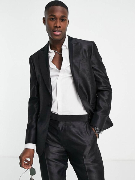 Topman slim single breasted suit jacket in black