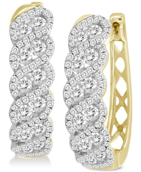 Diamond Swirl Cluster Hoop Earrings (1-1/5 ct. t.w.) in 10k Gold & Rhodium-Plate