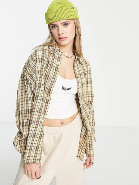 COLLUSION oversized check shirt in neutral