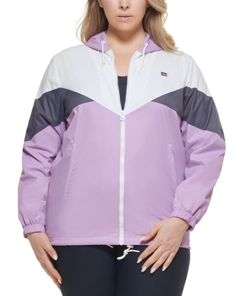 Trendy Plus Size Colorblock Rain Slicker Jacket