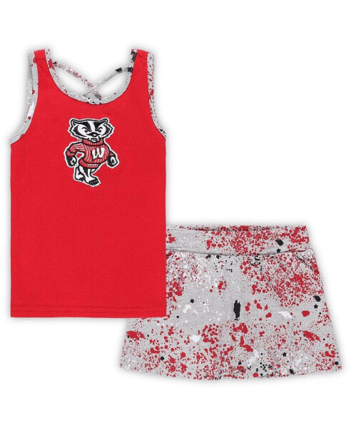 Toddler Girls Red, Gray Wisconsin Badgers Sweet Pea Tank Top and Skort Set