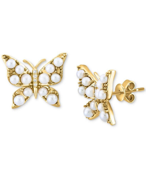 EFFY® Freshwater Pearl (2 - 2-1/2mm) & Diamond Accent Butterfly Stud Earrings in 14k Gold