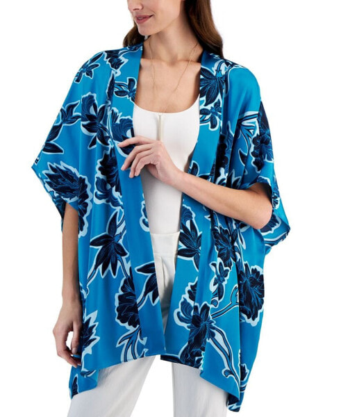 Women's Floral-Print Open-Front Kimono Jacket, Created for Macy's