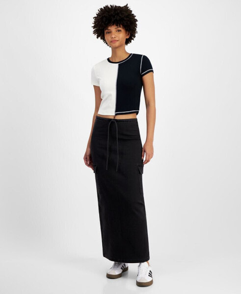 Juniors' Drawstring Cargo-Pocket Maxi Skirt