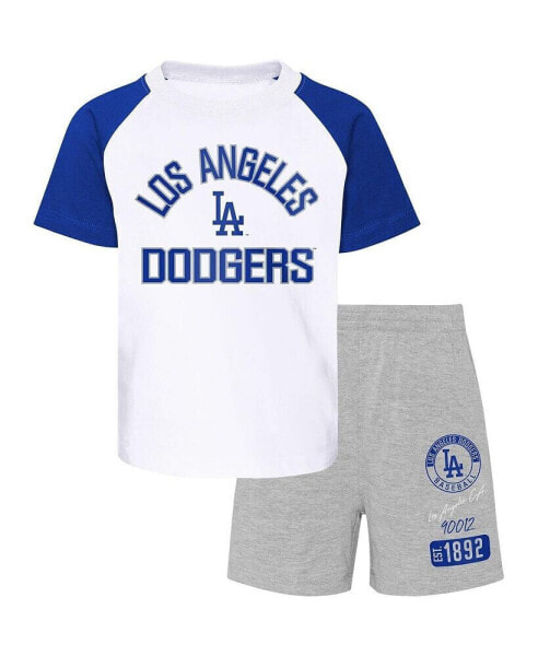 Little Boys and Girls Los Angeles Dodgers White, Heather Gray Groundout Baller Raglan T-shirt and Shorts Set