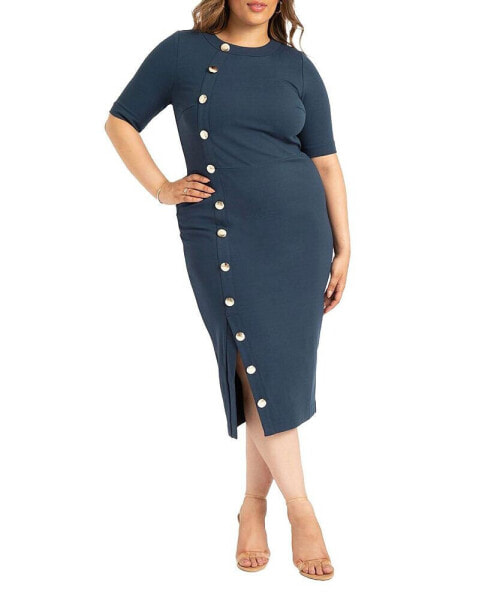 Plus Size Button Front Workwear Dress - 14, Carafe