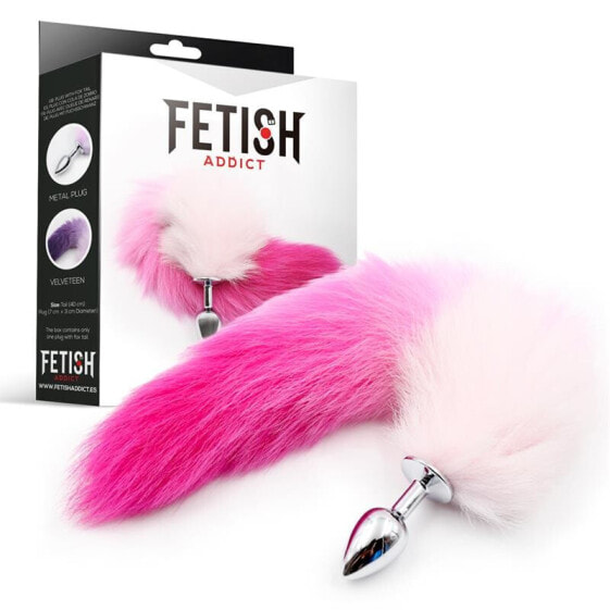 Плаг анальный с розовым и белым хвостом FETISH ADDICT Butt Plug with Pink and White Tail Size S