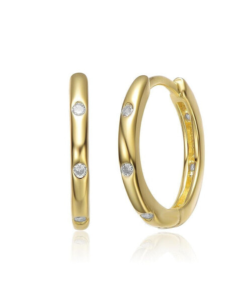 Sterling Silver 14k Yellow Gold Plated with Cubic Zirconia Hoop Earrings