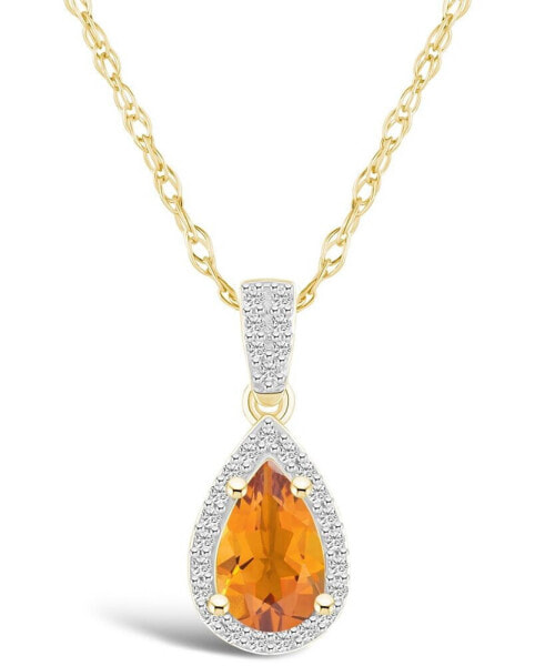 Macy's citrine (7/8 ct. t.w.) and Created Sapphire (1/6 ct. t.w.) Halo Pendant Necklace in 10K Yellow Gold
