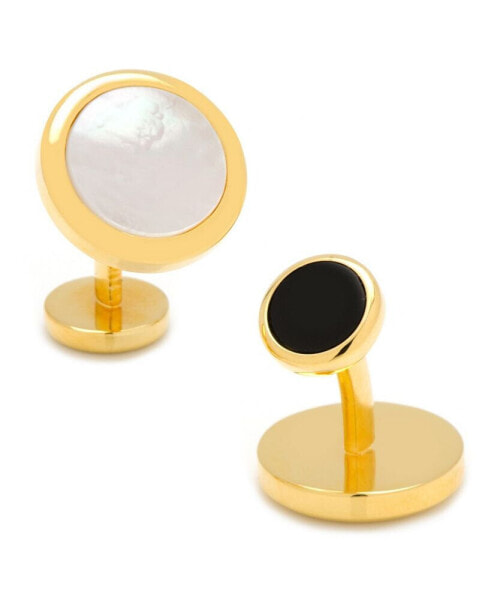 Запонки с двусторонним золотым мать-жемчужным круглым сколовидным дизайном Cufflinks Inc.