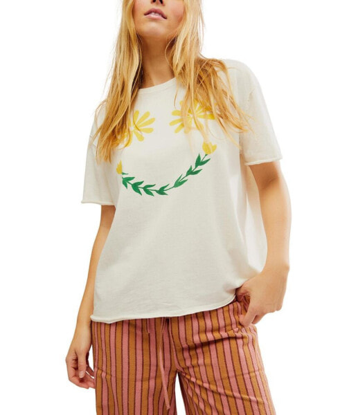 Women's Sunshine Smiles Graphic Print Cotton T-Shirt