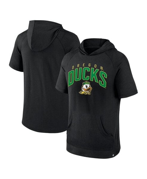 Men's Black Oregon Ducks Double Arch Raglan Short Sleeve Hoodie T-shirt