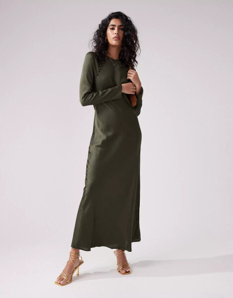 ASOS DESIGN satin biased maxi dress with button detail in emerald green