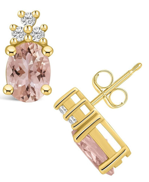 Morganite (2-1/3 ct. t.w.) and Diamond (1/5 ct. t.w.) Stud Earrings in 14K Yellow Gold