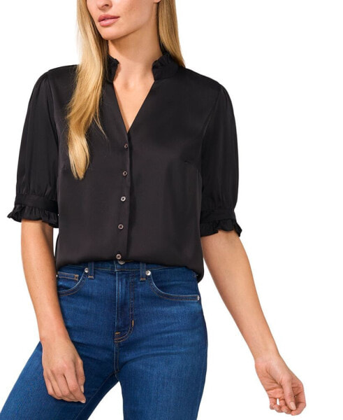 Women's Puff-Sleeve Button-Front Blouse