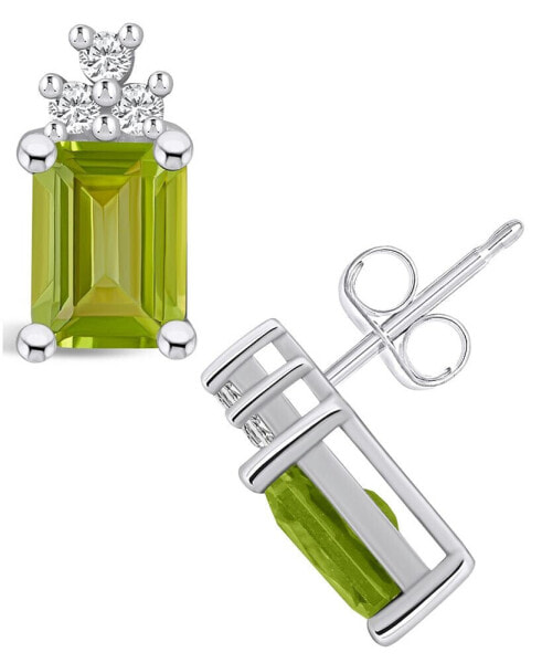 Peridot (3-3/8 ct. t.w.) and Diamond (1/5 ct. t.w.) Stud Earrings in 14K White Gold