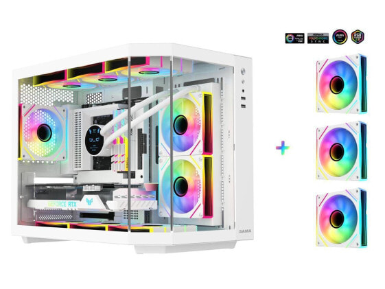 Sama 2771 White Dual USB3.0, Tempered Glass Micro-ATX Tower Gaming Computer Case