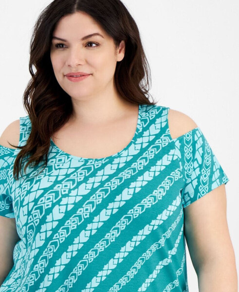 Plus Size Dissipating Etch Cold-Shoulder Top, Created for Macy's