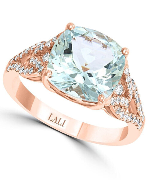 Кольцо LALI Jewels Aquamarine & Diamond in Rose Gold.