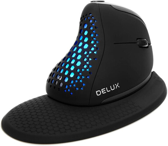 DeLUX Seeker Ergonomic Mouse Wireless, Vertical Mouse with OLED Screen and Thumb Wheel, Connect up to 4 Devices, 7200DPI, Programmable, Rechargeable, Mute Click (M618XSD Blue)