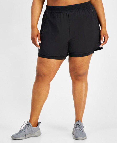 Plus Size 3-In-1 Running Shorts, Created for Macy's