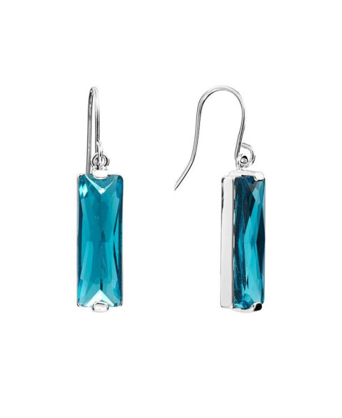 Rectangular Crystal Drop Earrings in Silver-Plate