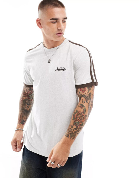 Superdry Essential logo retro striped t-shirt in lightning grey grindle