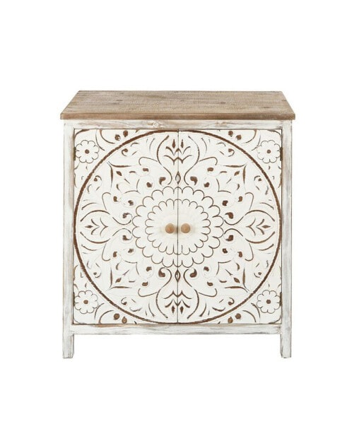 Distressed Floral 15.4" Medium Density Fiberboard, Wood 2-Door Storage Cabinet