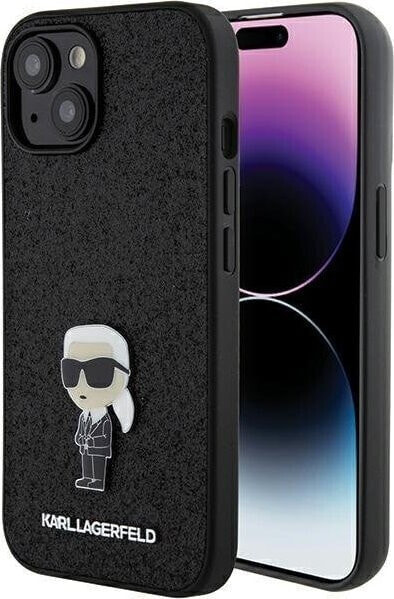 Karl Lagerfeld Karl Lagerfeld KLHCP15SGKNPSK iPhone 15 6.1" czarny/black hardcase Fixed Glitter Ikonik Logo Metal Pin