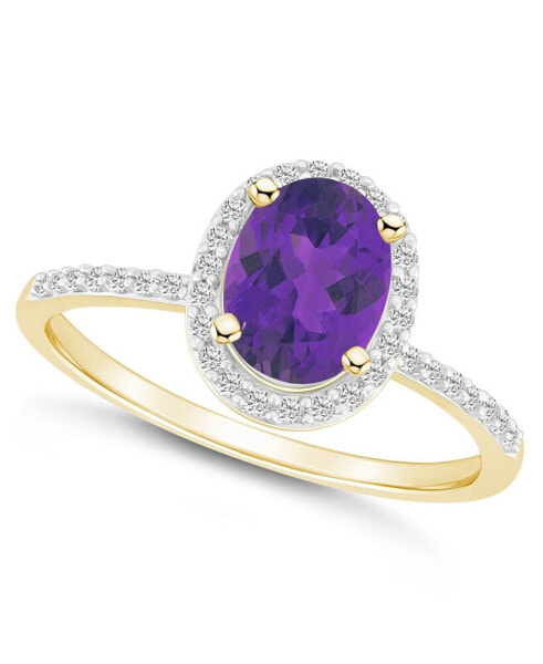 Amethyst (1-1/5 ct. t.w.) and Lab Grown Sapphire (1/5 ct. t.w.) Halo Ring in 10K Yellow Gold