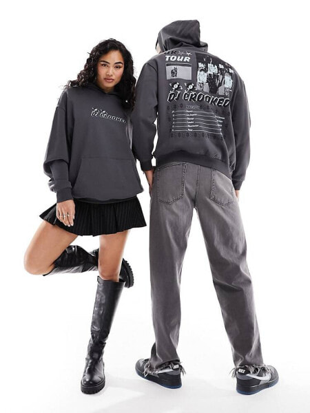 ASOS CROOKED TONGUES unisex oversized hoodie in grey with back and front print