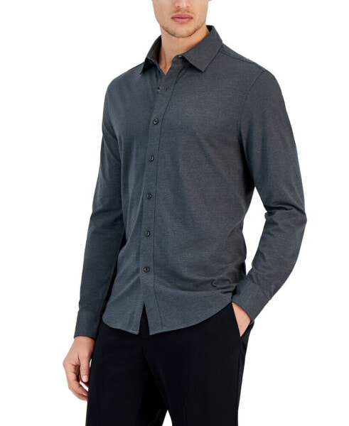 Men's Classic-Fit Heathered Jersey-Knit Button-Down Shirt, Created for Macy's