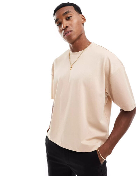 ASOS DESIGN oversized boxy t-shirt in camel twill