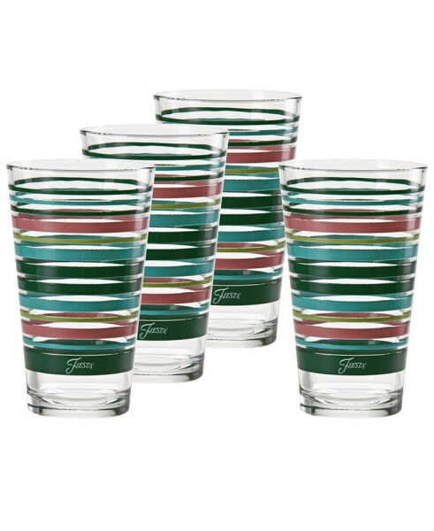 Tropical Stripes 16-Ounce Tapered Cooler Glass, Set of 4