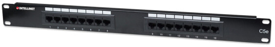 Intellinet Patch Panel - Cat5e - UTP - 16-Port - 1U - Black - IEEE 802.3 - IEEE 802.3ab - IEEE 802.3u - 10/100/1000Base-T(X) - Gigabit Ethernet - RJ-45 - Cat5e - U/UTP (UTP)