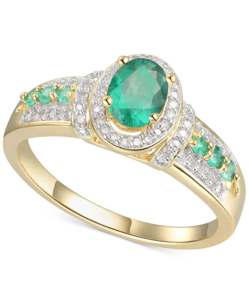 Emerald (5/8 ct. t.w.) & Diamond (5/8 ct. t.w.) Statement Ring in 14k Gold Over Sterling Silver